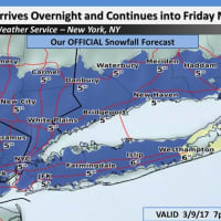 <p>A look at snowfall projections for Westchester, Putnam and Rockland released late Thursday by the National Weather Service.</p>