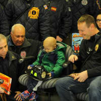 <p>Lil Ryu of Little Ferry, 5, received his very own fire hat, thanks to Bergen County Pink Heals and local departments.</p>