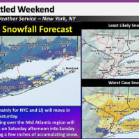 <p>The latest snowfall projections, released Friday morning by the National Weather Service, show parts of the Lower Hudson Valley could get up to half a foot of snowfall accumulation.</p>