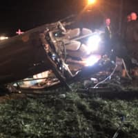 <p>The driver of this stolen Honda Civic was severely injured in a crash late Tuesday on Route 25 in Newtown, state police said.</p>