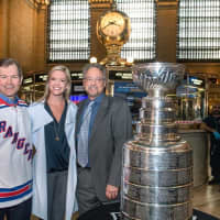 <p>Rangers icon Mike Richter joined NBC Sports&#x27; Kathryn Tappen and MTA President Joseph Giulietti with the Cup.</p>