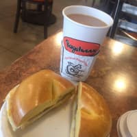 <p>The perfect breakfast: Coffee and a bagel at Bagelman in Danbury.</p>