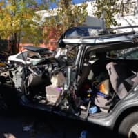 <p>Walsh&#x27;s vehicle following the crash on I-84 last September.</p>