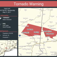 <p>A look at the areas covered by the Tornado Warning that had been in effected.</p>