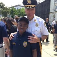 <p>East Rutherford Police Chief Larry Minda and Lolu.</p>