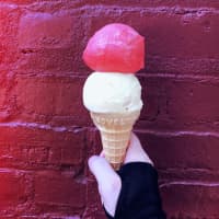 <p>Strawberry lemonade sorbet and Hawaiian ginger ice cream from Penny Lick in Hastings.</p>