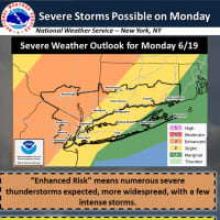 <p>Areas farther west will see a higher likelihood for severe storms Monday.</p>