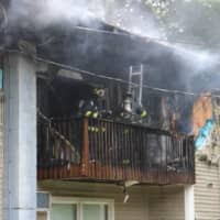 <p>Hyde Park firefighters work to douse an apartment blaze.</p>