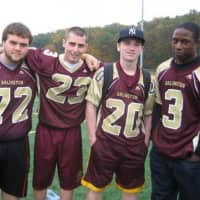 <p>Tyler Mendelson (second from R) with teammates from the Arlington High football team. He was part of the Admirals&#x27; 2009 Section 1 championship team.</p>