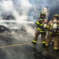 <p>Flames incinerated the tractor trailer.</p>