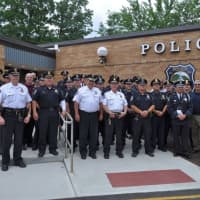 <p>Haverstraw Police Chief Charles Miller and his officers.</p>