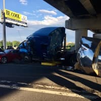 <p>The crash with a rolled over tractor-trailer on I-95 north between Exits 27 and 27A in Bridgeport on Sunday evening involved multiple vehicles.</p>
