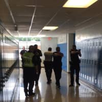<p>Ramapo police officers trained at Suffern High School on Monday.</p>