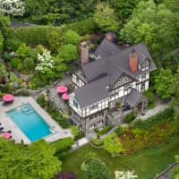 <p>An aerial view of 29 Prescott Avenue in Bronxville which features six fireplaces.</p>