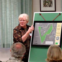 <p>Sister Lorelle Elcock, O.P., Prioress of the Dominican Sisters of Hope, unveils the land conservation easement at a Sept. 28 press conference</p>