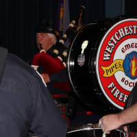 <p>The Westchester Firefighters Pipe Band played at the ceremony in New Rochelle.</p>