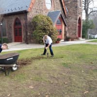 <p>Thomas and fellow boy scouts dig a hole in front of Grace Episcopal Church for Nowoslawski&#x27;s labyrinth.</p>