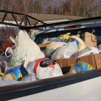 <p>Some of the food collected at the Wooster School in Danbury. </p>