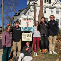<p>Wooster School students donate turkeys and food to the Daily Bread Food Pantry at St. James Church in downtown Danbury.</p>