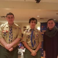 <p>From left, Scouts Thomas Haessler, Sean Roberts, Ryan Fox and Lauren Guiry are honored at the Danbury Exchange Club&#x27;s Eagle Scout/Gold Award Program.</p>