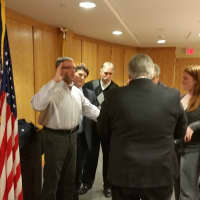 <p>Jonathan Marcus, Todd Sherer, Steve Sbarra and Stephen Lo Iacono being sworn in by Mahwah Mayor Bill Laforet.</p>