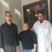 <p>Chef Dave Haggerty, at right, and his wife, Katy, operated Café Mirage at 531 North Main St. for 15 years. They are joined here by Ben Houx, their new partner and general manager at their new, larger Port Chester location at 223 Westchester Ave.</p>