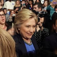 <p>Hillary Clinton works the rope line at SUNY Purchase.</p>