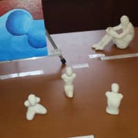 <p>Some of the sculptures on display Monday during Port Chester High School&#x27;s second annual IB Visual Arts show.</p>