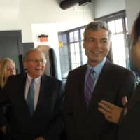 <p>Ekrem &quot;Eddie&quot; Xhemaijli, left, with Westchester County Chief of Staff George Oros, center, and White Plains Mayor Tom Roach at Tuesday&#x27;s grand opening of KEE Oyster House at 126 East Post Road.</p>
