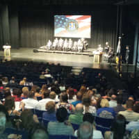 <p>A view from the rear of SUNY Purchase College&#x27;s Performing Arts Center shows the hundreds of family members and fellow officers attending Friday&#x27;s gradaution for 31 members of the Westchester County Police Academy.</p>