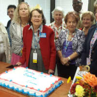<p>Irene Harris of Thornwood, a longtime volunteer at Westchester Medical Center in Valhalla celebrated her 100th birthday on Saturday. She enjoyed her cake a few days early with medical center staff and volunteers.</p>