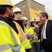 <p>Gov. Chris Christie meets PSE&amp;G workers in Hackensack.</p>