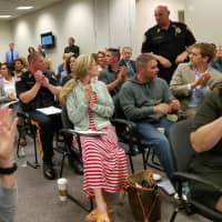 <p>The crowd acknowledged the law enforcement officials in attendance -- including Lyndhurst Police Chief James O&#x27;Connor (at right).</p>