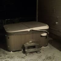 <p>Check out the snow on this Franklin Lakes hot tub -- slanted. Thanks a lot, wind.</p>