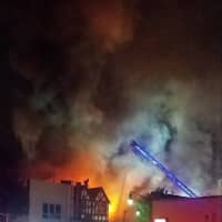 <p>Flames blew through the pharmacy roof.</p>