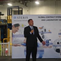 <p>County Executive Steve Neuhaus speaks at the opening of STERIS&#x27; new facility in Chester.</p>