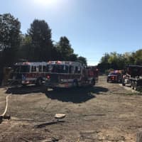 <p>The Long Hill Fire Department responds to a fire Wednesday at the transfer station in Trumbull.</p>