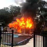 <p>No injuries were reported in a large fire Sunday in a pool house in Trumbull.</p>