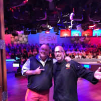 <p>Adam Powers (right) poses with Mario Batali of ABC&#x27;s &quot;The Chew.&quot;</p>
