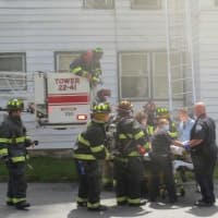 <p>Burn victim is prepped for transport to the hospital.</p>