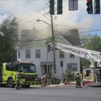 <p>Firefighters on the scene at the corner of State Route 42 and Fraser Road in Lake Kiamesha.</p>