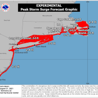 <p>A look at areas (in red) where storm surge is expected.</p>