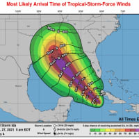 <p>The latest projected Tropical-Storm-Force winds for Ida.</p>