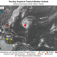 <p>Hurricane Larry churning in the Atlantic basin.</p>