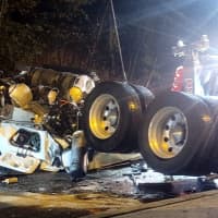 <p>The tractor landed upside-down on Skyline Drive off Route 208 in Oakland.</p>