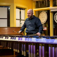 <p>Simon Boyar plays the marimba in Peekskill.</p>