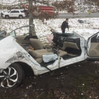 <p>A driver was hospitalized after driving off the roadway and striking a tree on the Taconic State Parkway in Yorktown.</p>