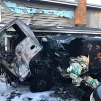 <p>A pesticide truck was consumed by flames on Wednesday afternoon, but the Long Hill Volunteer Fire Co. kept the fire from spreading to the home.</p>