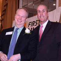 <p>Waddell Stillman, left, accepted the Arts Organization Award for Historic Hudson Valley, with Deputy County Executive Kevin Plunkett.</p>