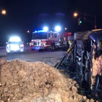<p>Mahwah firefighters secured the Chevy sedan and removed the roof.</p>